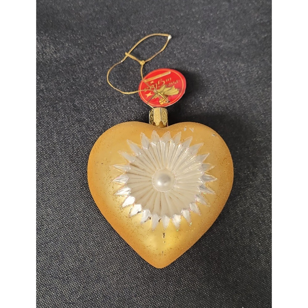 Kathe Wohlfahrt Poetry in Glass Gold Heart-shaped Glass Christmas Ornament